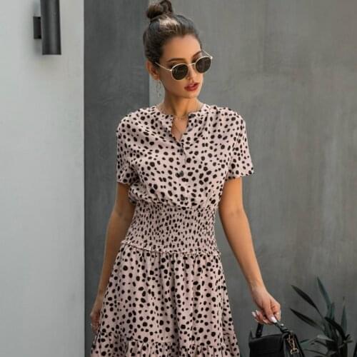 2020 Summer Dress Women Leopard Casual Black Ruffles Mini Dresses Ladies Waisted Fitted Clothes Women Everyday Slim Green Dress