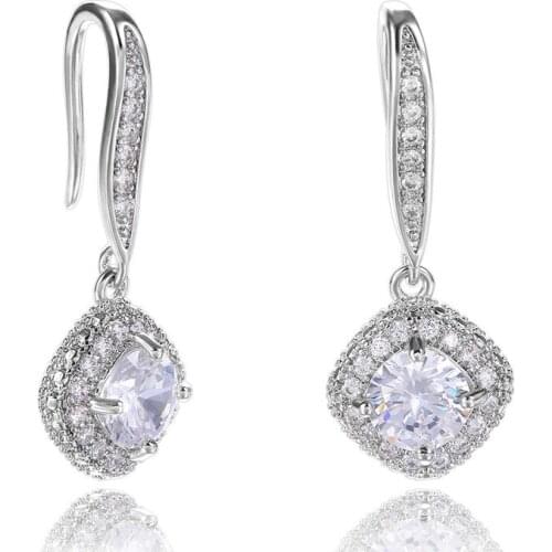 1 Pair Fashion Crystal Square Drop Earrings for Women Sweet Wedding Earrings Jewelry Gifts