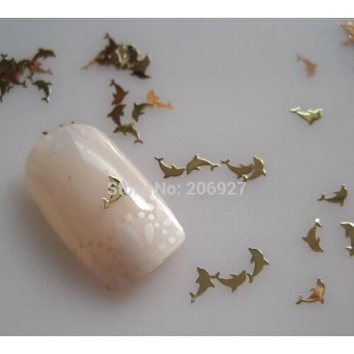 MS319-2 100pcs Sea Series Gold Cute Dolphin Metal Sticker Nail Art Metal Sticker Nail Art Decoration Non-adhesive Sticker