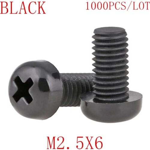 1000PCS wholesale M2.5*6 M2.5x6 black nylon plastic round pan head screw