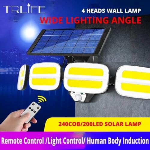 10000mah Super Bright Solar Light 4 Heads Motion Sensor 240COB Solar Lamp 200LED Street Lamp Waterproof Wide Angle Illumination