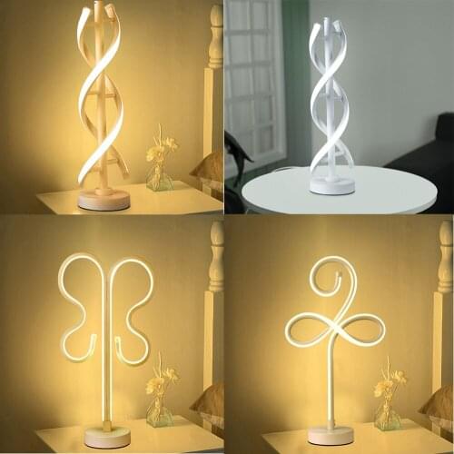 12W LED Spiral Table Lamp Modern Minimalist Design Curved Strip Warm White Light Acrylic Lighting Living Room Bedroom Decoration