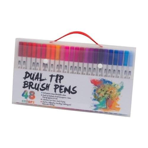 48PCS Colors Dual Tip Brush Hand Painted Marker Pens Art Watercolor Fineliner Drawing Painting Stationery for Coloring Manga