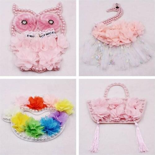 5pcs Cute Cartoon Animal Pearl Beaded Embroidery Lace Applique DIY Sew On Patch Clothing Home Textile Luggage Accessories