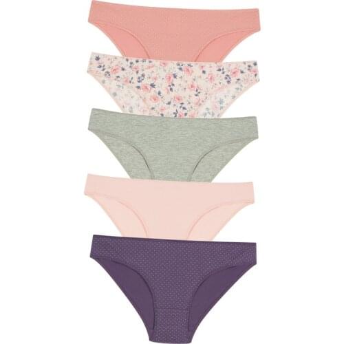 5pcs slip panties women underwear with multicolor flowers