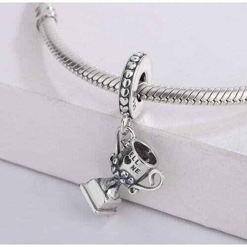 925 Sterling Silver The First Place Award Champion Cup Inlaid With Purple Flowers Pendant Bracelet Jewelry Making For Pandora