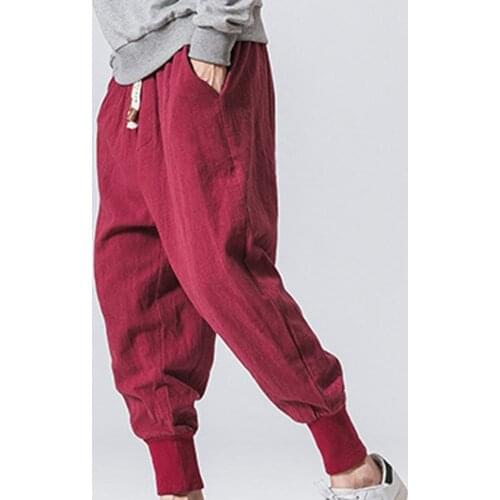 Mens Pants Sports Mens Fashion Solid Color Ankle Tie Drawstring Pockets Large Size Hip Hop Sports Pants Streetwear Men 2021