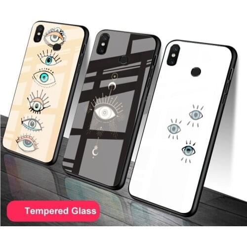 Evil Eye Illustrations Tempered Glass Phone Case For Redmi Note 5 6 7 8 9 Pro Note8T Note9S Redmi8 9 Cover Shell