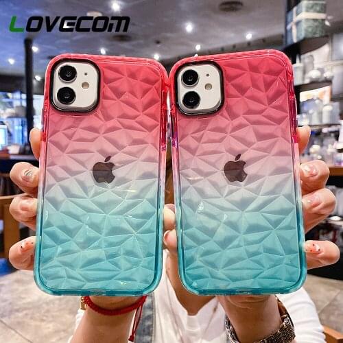 LOVECOM Colorful Gradient Diamond Pattern Case For iPhone 11 12 Pro Max XR XS Max 7 8 Plus Soft TPU Shockproof Clear Back Cover