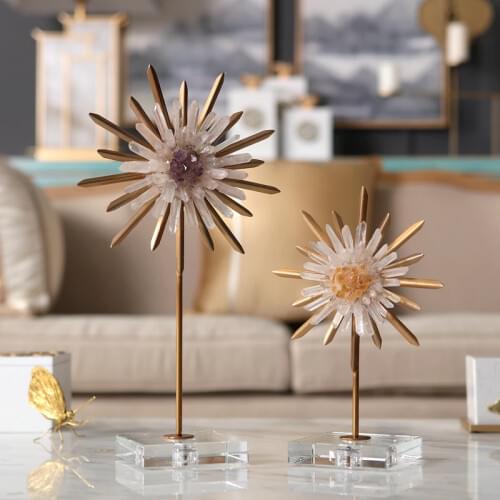 Euro Luxury Creative Crystal Sunflower Ornament Home Metal Decoration Crafts Office Statues Accessories Wedding Gift Figurines