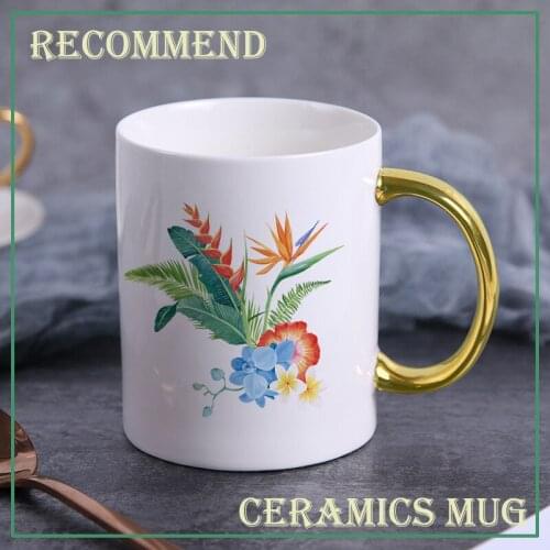 Cartoon ceramic cup creative mug Plant pattern coffee mug home drinking cup milk juice breakfast cup KTZW-021
