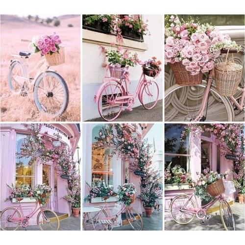 KAMY YI Landscape Bicycle Flowers Diamond Painting Cross Stitch Full Diamond 5D Diy Embroidery Mosaic Art Craft Home Decoration