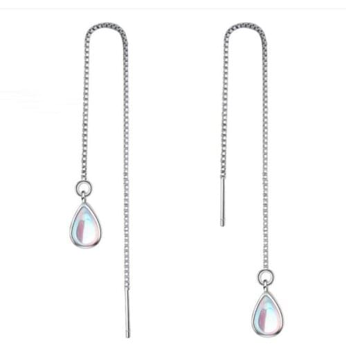 KOFSAC New Fashion Super Cute Moonstone Drop Earring 925 Sterling Silver Earrings For Women Girl Long Ear Line Fine Jewelry Gift