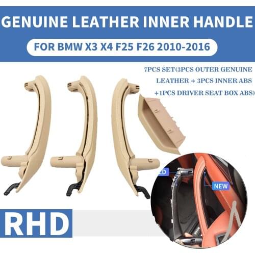 RHD Right Hand Leather Car Front Rear Left Right Interior Inner Door Pull Handle Trim Cover Beige Assembly For BMW X3 X4 F25 F26