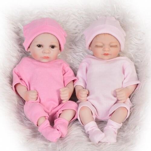 Mini 11'' Full Silicone Vinyl Reborn Baby Girl Dolls Looks Like Boneca Reborn Twins Opens Or Close Eyes For kids Bedtime Partner
