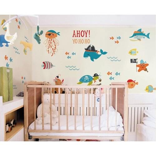 Cartoon Seabed animal Wallpaper Mural 3d Wall Photo Mural for Kids Room Kindergarten sofa Background 3d Underwater world Paper