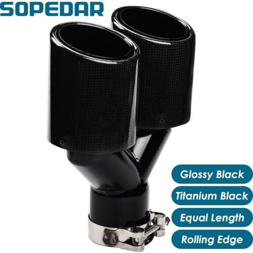 SOPEDAR Car Dual Exhaust Muffler Tips Rolling Edge Y Model Car exhaust Carbon Black Exhaust Tips Blue Tail Pipe AP22KR