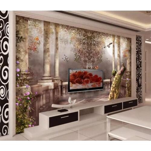 Custom photo wallpaper European Roman column peacock mural sofa bedroom TV backdrop 3d mural wallpaper for living room