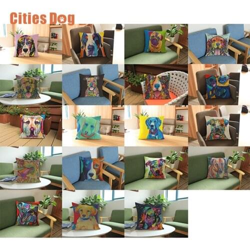 Pillows cushion cover Linen Cotton Pillowcase animals Watercolor painting dog decorative pillow covers almofadas cojines
