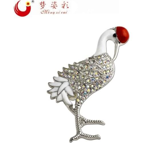 New Arrival Ostrich Brooch Pin Femal Enamel Rhinestone Broach Feminine Animal Large Broches for Women Dress Accessories X1343