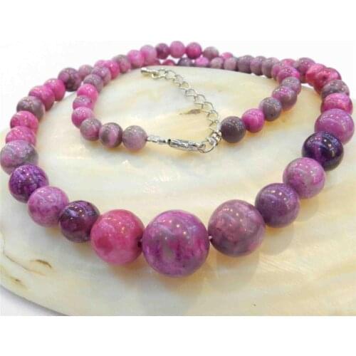New 6-14MM PINK CRAZY LACE AGATE AGATE ROUND BEADS NECKLACE 18"