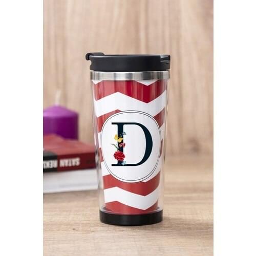 Gift Shop D Letter Flower Design Red Thermos Cup