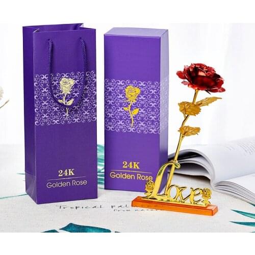 24k Gold Plated Rose Flower With Box Anniversary Girlfriend Wife Romantic Valentines Day Gift Festive Party Supplies