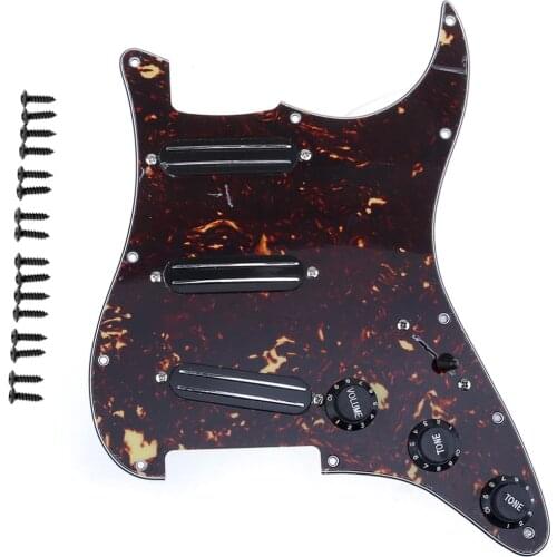 Musiclily 11-Hole SSS Prewired Loaded Pickguard with Dual Hot Rail High Output Pickups for Fender Squier Strat, 4Ply Tortoise