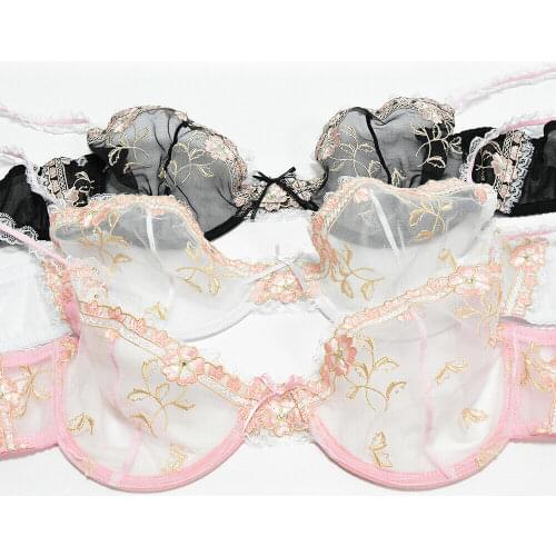 Vgplay Transparent Bra Lace Floral Unlined Lingerie Plus Size Sexy Bras For Women Solid See Through Womens Underwear Panties