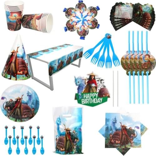 Raya and The Last Drag Birthday Party Decoration Paper Plate Cup Napkin Flag Straw Tableware Baby Shower Disney Party Supplies