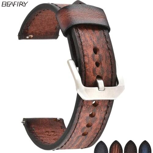 BEAFIRY Genuine Leather Watch Band 18mm 20mm 22mm 24mm Quick Release Watch Straps Watchbands Belt Brown Blue Grey for Men Women