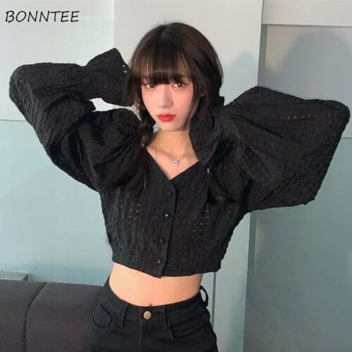 Shirts Women V-neck Hollow Out Casual All-match Solid Flare Sleeve Design Cool Punk Spring Autumn Tops Trendy Hot Girls Ins New
