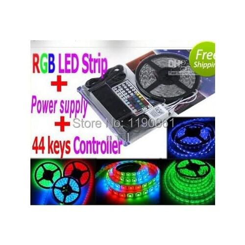 5050 LED Strip RGB 5M/Roll 300 LEDS IP65 Led Diode Tape Waterproof RGB LED strip 44 keys IR Remote+12V 6A Power Adapter