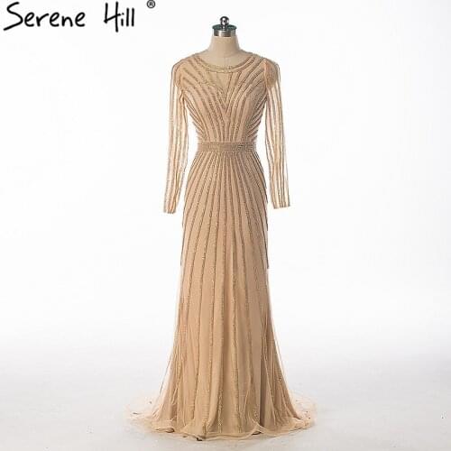 Long Sleeve AB Diamond Evening Dress Tulle Luxury Crystal Mermaid Elegant Evening Gowns New Style 2021 Serene Hill LA6003