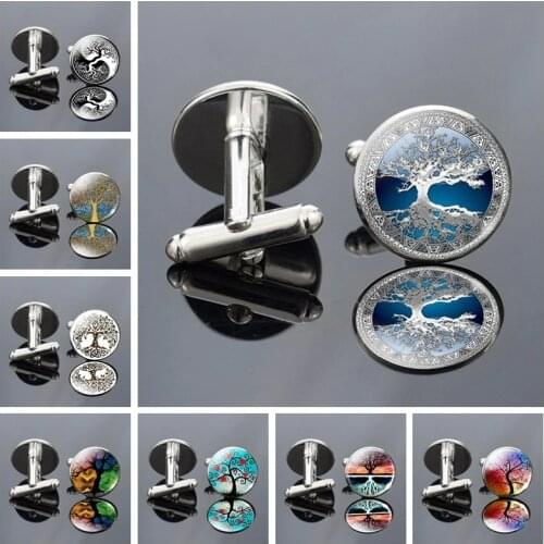 Vintage Tree of Life Art Glass Dome Wedding Cufflinks Men Fashion Tree of Life Jewelry Suit Shirt Cuff Links Gifts for Him
