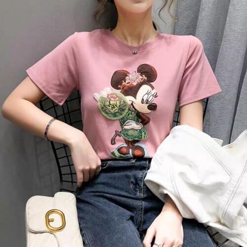 Disney Mickey y2k womens new spring and summer embroidery cartoon Mickey short sleeve T-shirt