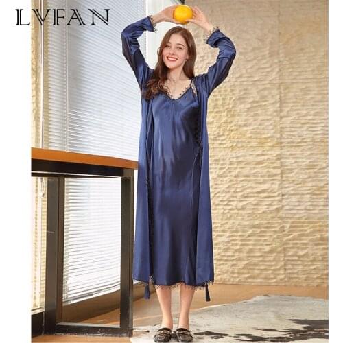 New Simulated Silk Single Nihgtgown Ladies Spring Long Sleeved Bedclothes Simulated Single Nightgown Lady Spring WP669