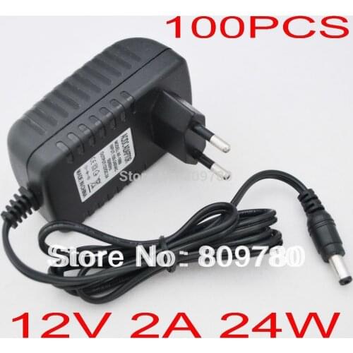 100PCS AC 100V-240V Converter Adapter DC 12V 2A Power Supply EU Plug DC 5.5mm x 2.5mm 2000mA