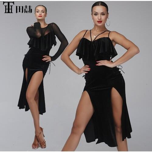 2017 New Sexy Latin Dance Dress For Woman Black Color New Lady Belly Dancing Dress Good Quality Famous Dancing Dress For Woman