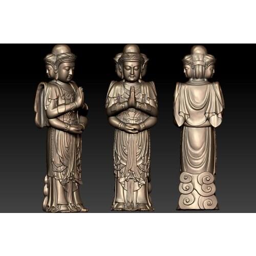 3 heads Guanyin bodhisattva buddha STL format 3D file for cnc engraving carving printing compatible with CAM softwares