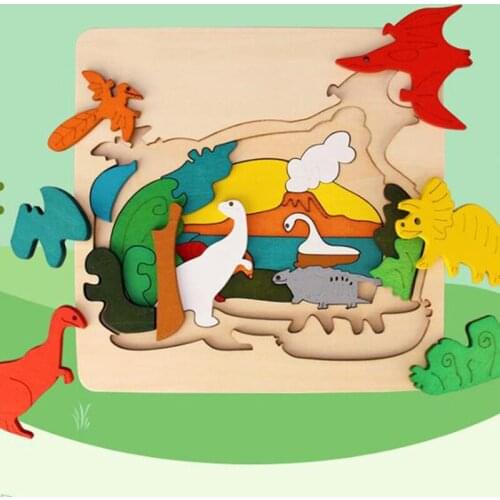 3D Animal Puzzle Baby Gift Wooden childrens Educational Toys childrens Educational Wooden Toys multi-layer Classic Cartoon