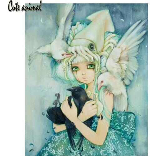 5D Diamond Embroidery Cartoon girl bird feather Diy Diamond Painting Diamond Mosaic square round Diamond Art Home Decor