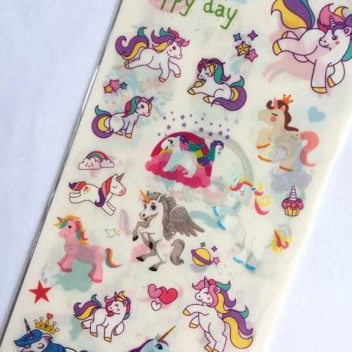 6 Sheet/set Cute Sticker Transparent PVC Kawaii Cartoon Unicorn Stationery Scrapbooking Label Stationery Stickers