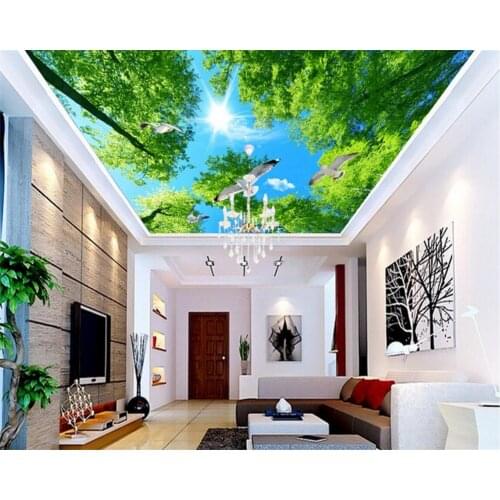 Beibehang High quality 3D wallpaper fantasy green forest sky pigeon top natural view living room ceiling 3d wallpaper mural