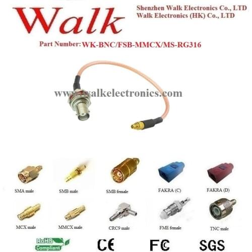 BNC female MMCX male straight rg316 cable, BNC mmcx rg316 cable, BNC antenna cable