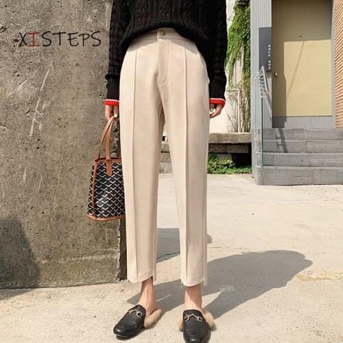 Trendy Women Thicken Wool Pants Female Autumn Winter Warm Straight Pants Plus Size 4XL OL Trousers Office Lady Suit Trousers