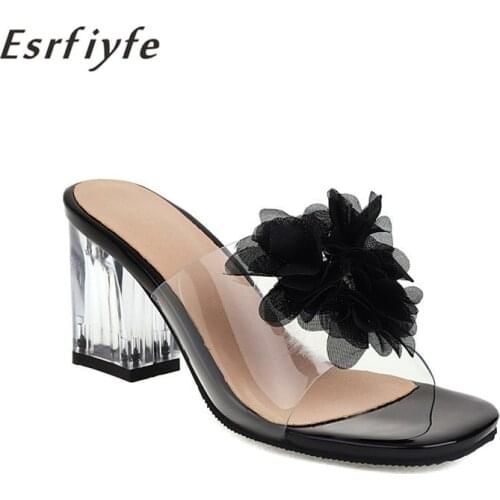 ESRFIYFE 2021 New Womens Summer Slippers Transparent Heels Outerwear Beach Shoes Flip Flops Women Slippers Large Size 34-48