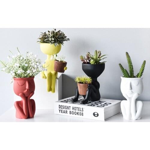Human Character Figurine Fairy Garden Decoration Flower Pots Ceramic Doll Succulent Plants Holder Flowerpots Ornament Pen Holder