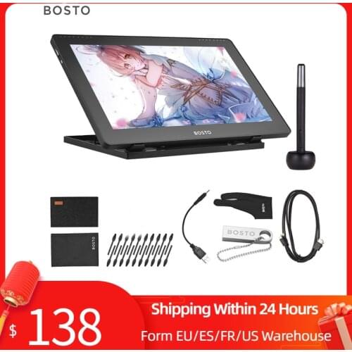 BOSTO 1920 * 1080 16HD 15.6 Inch IPS Graphics Drawing Tablet Display Monitor 8192 Pressure Level with Rechargeable Stylus Pen