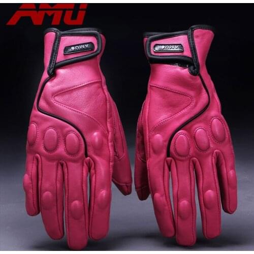 Guantes AMU Motorcycle Retro Gloves Real Leather Baseball Glove Motorbike Electric Bicycle Motorcycle Women Gloves